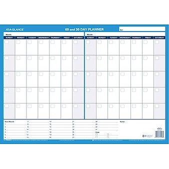 AT-A-GLANCE 30/60 Day Planner 24" x 17" Erasable Wall Calendar, Reversible, Blue (PM263B)