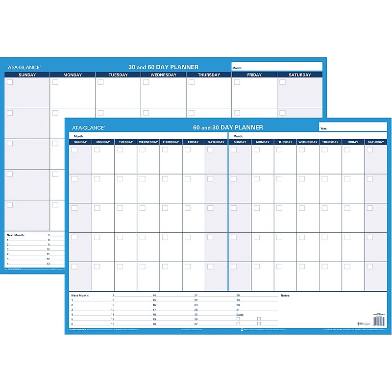 AT-A-GLANCE 30/60 Day Planner 24" x 36" Wet Erase Wall Calendar, Reversible, Blue (PM233P-28) image 1