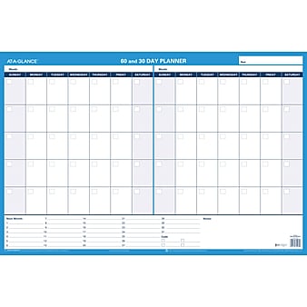 AT-A-GLANCE 30/60 Day Planner 24" x 36" Wet Erase Wall Calendar, Reversible, Blue (PM233P-28)