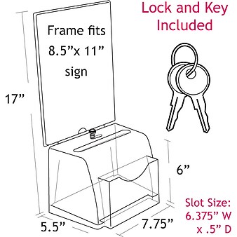 Azar® Medium Molded Suggestion Box With Pocket, Lock and Key, White