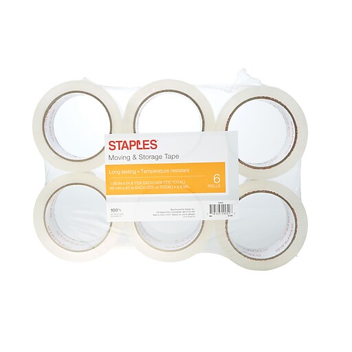 Staples Moving and Storage Packing Tape, 1.88"W x 54.6 Yards, Clear, 6
