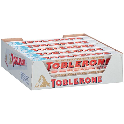 Toblerone Swiss White chocolate with HoneyAlmond Nougat Candy Bar, 3.5