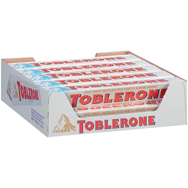 Toblerone Swiss White chocolate with Honey-Almond Nougat Candy Bar, 3.5 oz., 20/Pack (304-00027) image 1
