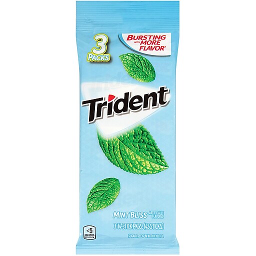 Trident Sugar Free Mint Bliss Gum 14 Pieces Pack 3 Pack 304 Staples