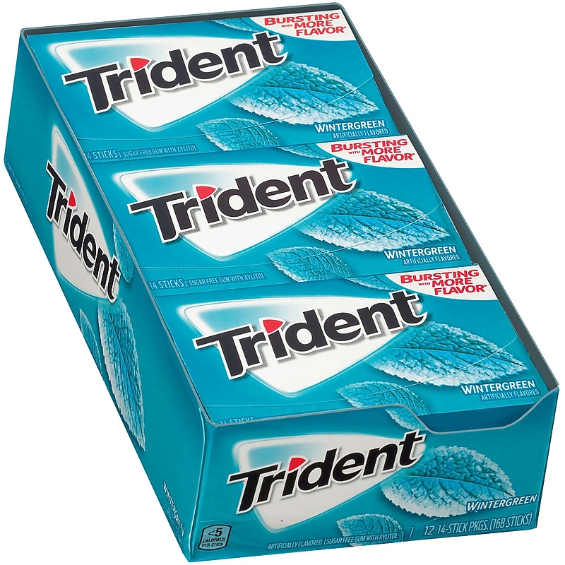Trident Sugar Free Wintergreen Gum, 16 oz., 14 Pieces/Pack, 12/Pack (304-00058) image 1