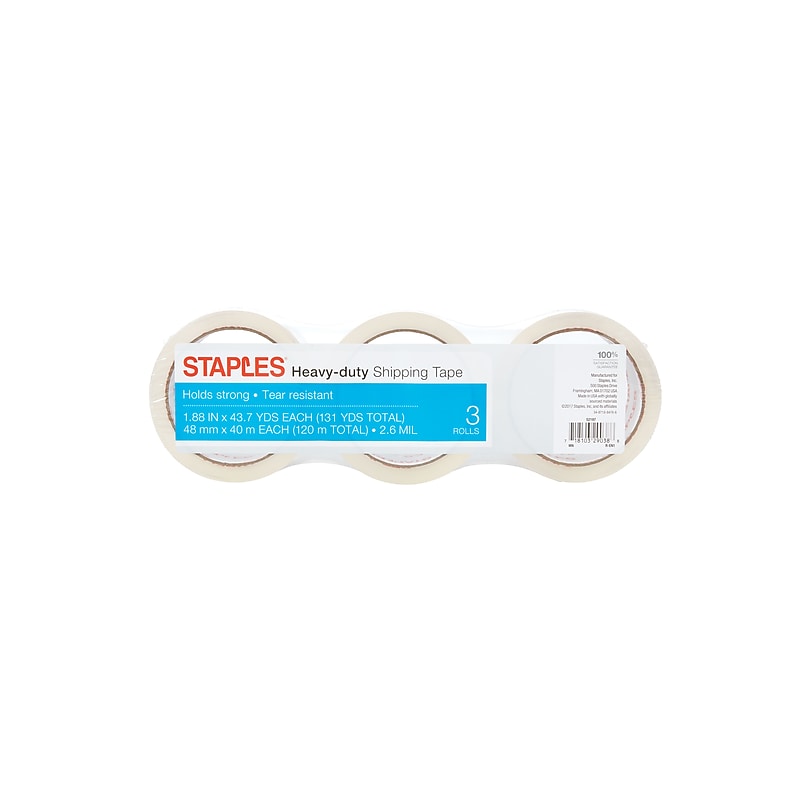 Staples® 1.88" x 43.7 yards, Heavy Duty Shipping Tape, Clear, 3 Rolls (ST-HM-40-3) image 1