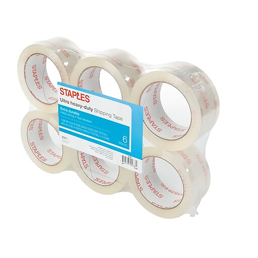 Staples® Ultra Heavy Duty Shipping Packing Tape, 1.88 x 54.6 Yds, Clear,  6/Rolls (52196)