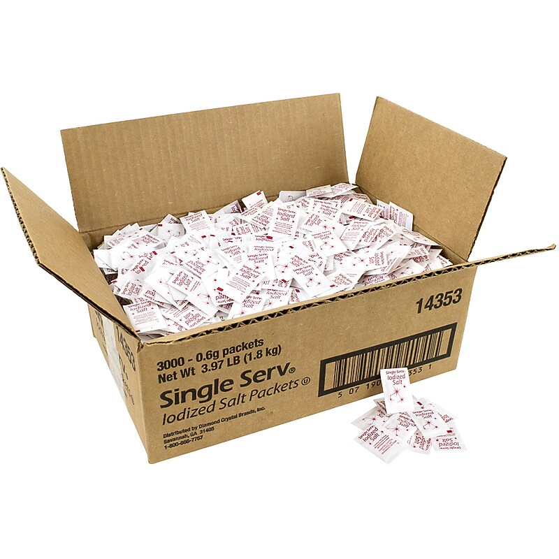 Single Serve Iodized Salt Packets, 3000 Packets/Box (209-00355) image 1