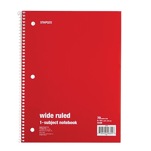 Staples® 1 Subject Notebook, 8" x 101/2", 6/Pack Staples