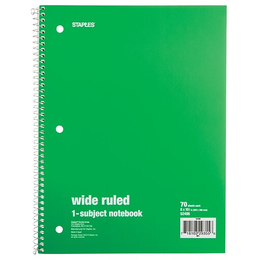 Staples® 1 Subject Notebook, 8" x 101/2", 6/Pack Staples