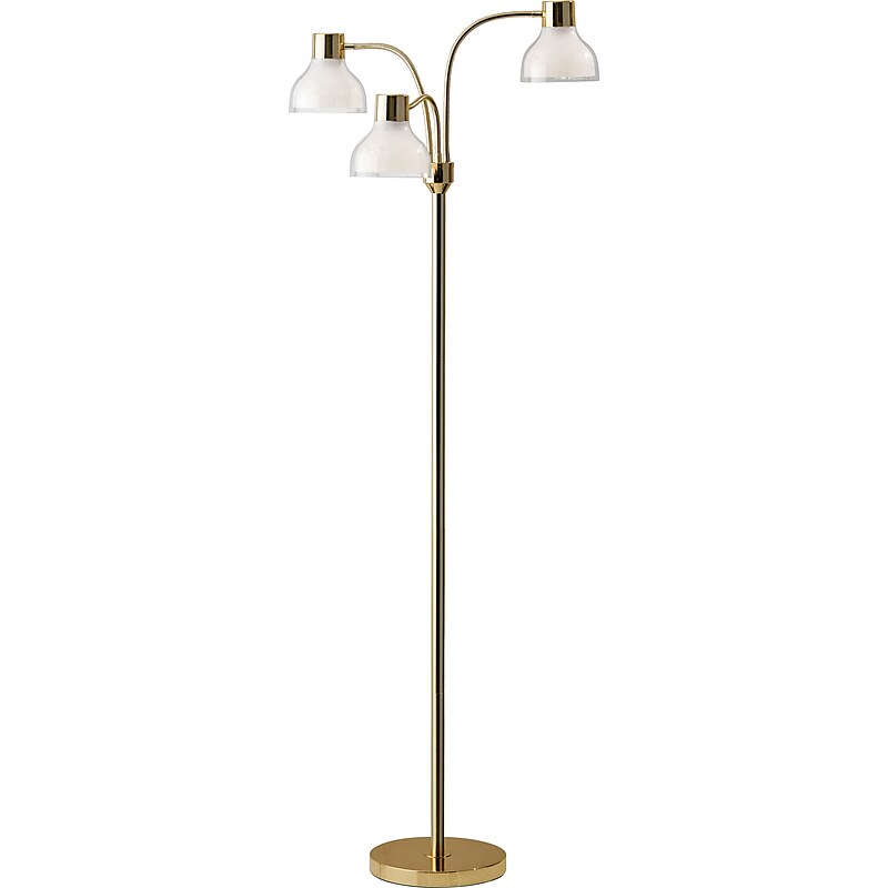 Adesso® Presley 69"H Shiny Gold 3-Arm Adjustable Floor Lamp with Frosted Bell Shade (3566-04) image 1