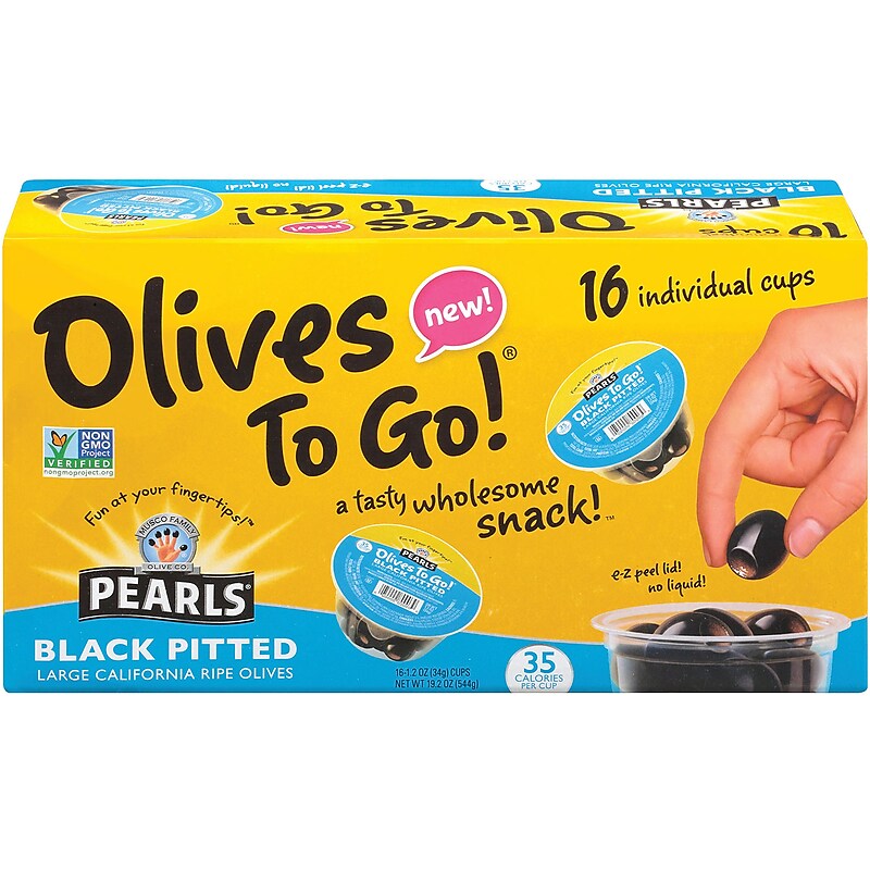 Pearl's Black Pitted Olives To-Go Cup, 16/Pack (220-00718) image 1