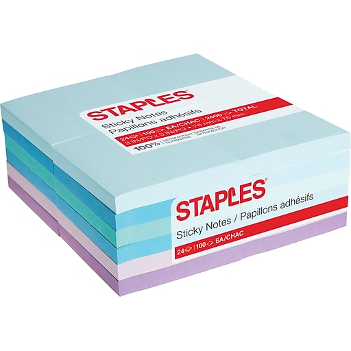 Staples® Notes, 3" x 3", Marina Collection, 100 Sheet/Pad, 24 Pads/Pack