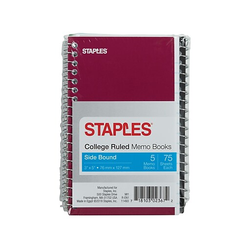 Staples® Side Bound Memo Books, 3" x 5" Staples
