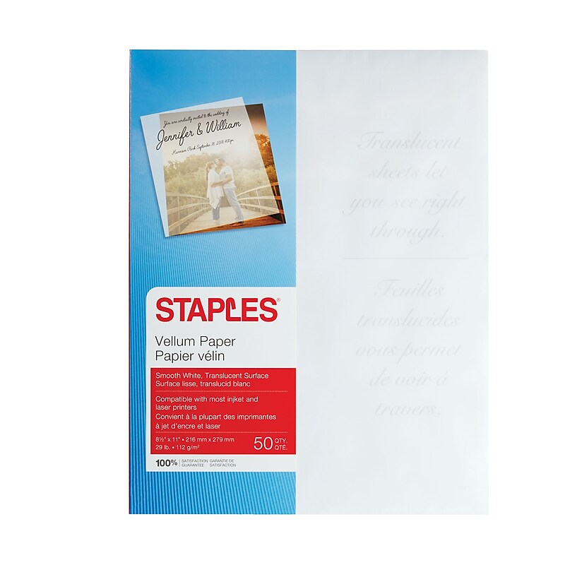 Staples 8.5" x 11" Vellum Paper, 29 lbs., 92 Brightness, 50/Pack (26232-CC) image 1