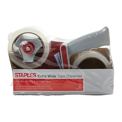 Staples® Extra Wide Packing Tape with Dispenser, 2.83" x 54.6 Yds
