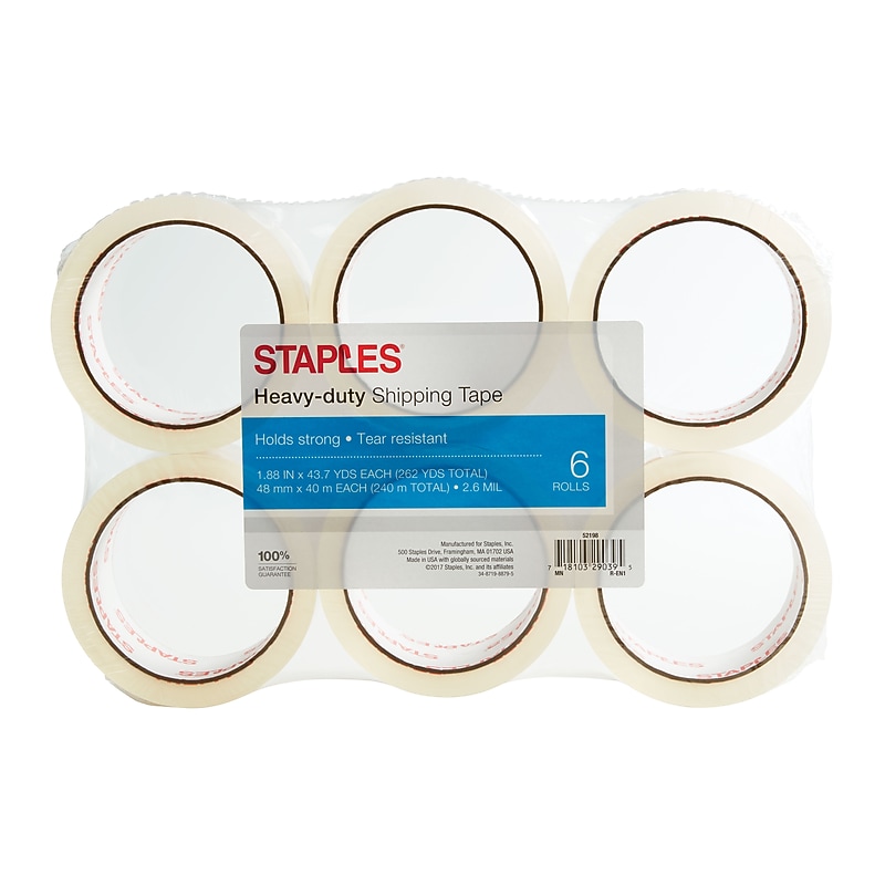 Staples® Heavy-Duty Shipping Tape, 1.88" x 43.7 Yds, Clear, 6/Rolls (ST-HM-40-6) image 1