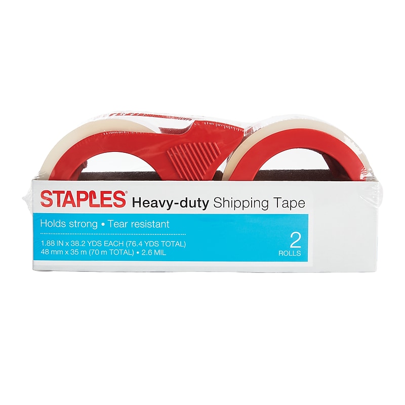 Staples® Heavy Duty Packing Tape with Dispenser, 1.88" x 21.8 yds., Clear, 2/Pack (52531) image 1