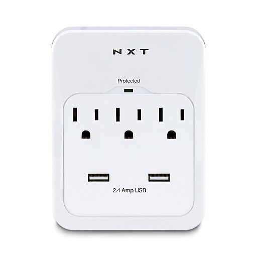 NXT Technologies™ 3Outlet 2 USB Surge Protector Wall Mount, 600 Joules