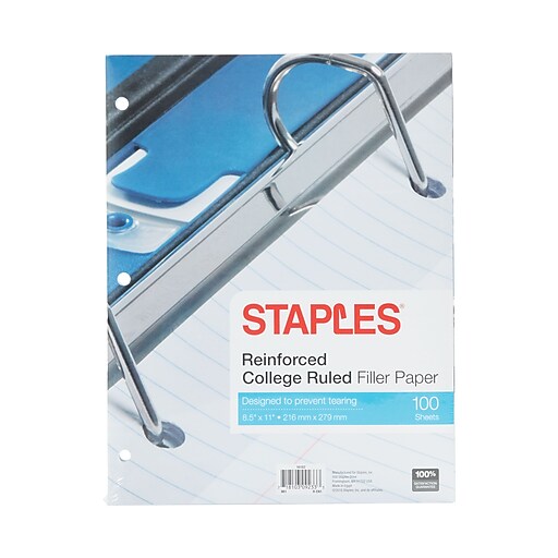 Staples Reinforced Filler Paper, College Ruled, 81/2" x 11", Each