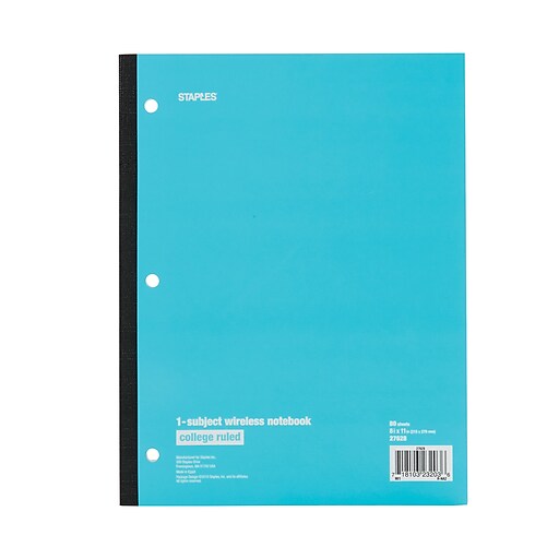 Staples® Wireless Notebook, College Ruled, 81/2" x 11", 80 Sheets