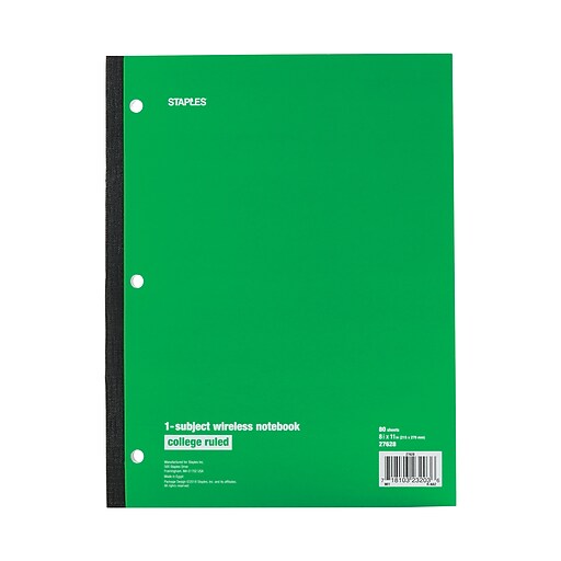 Staples® Wireless Notebook, College Ruled, 81/2" x 11", 80 Sheets
