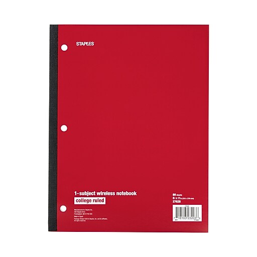 Staples® Wireless Notebook, College Ruled, 81/2" x 11", 80 Sheets