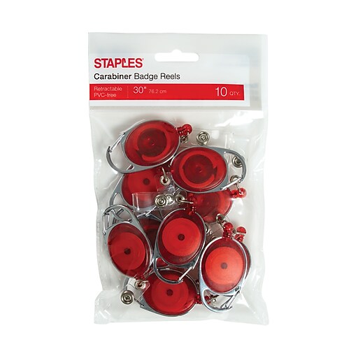 Staples Carabiner Name Badge Reel, Red, 10/Pack at Staples
