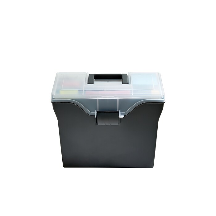 Staples Handy Plastic File Box with Hinged Lid, Letter Size, Black