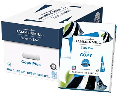 Hammermill Copy Plus 8.5"" x 11"" Copy Paper, 20 lbs, 92 Brightness, 500/Ream, 10 Reams/Carton (105007)