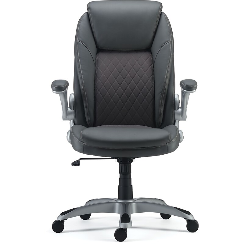 Staples Sorina Ergonomic Bonded Leather Swivel Executive Chair, Grey (53253) image 1