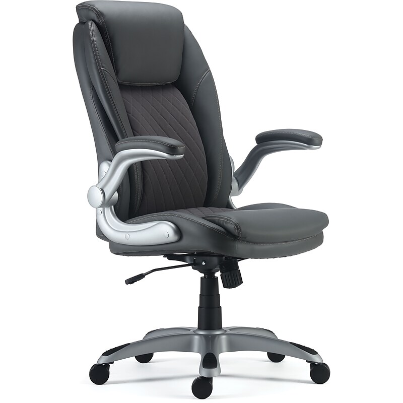 Staples Sorina Ergonomic Bonded Leather Swivel Executive Chair, Grey (53253) image 1