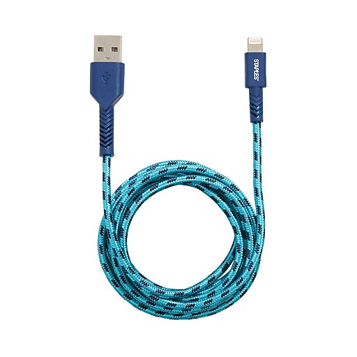 Staples Braided Lightning Charge & Sync Cable, 6 ft., Teal/Navy at Staples