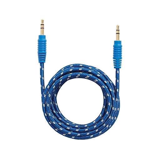 Staples Braided 3.5mm Auxiliary Audio Cable, 6 ft., Blue/Silver at Staples