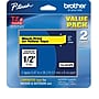 Brother P-touch TZe-631 Laminated Label Maker Tape, 1/2" x 26-2/10', Black on Yellow, 2/Pack (TZe-6312PK)~#|#~s1128538_sc7