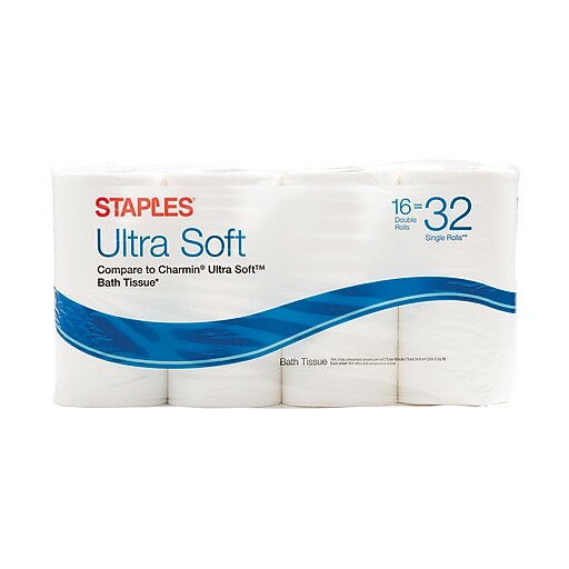 Staples Ultra Soft Bath Tissue, 2Ply, White, 154 Sheets/Roll, 16 Rolls/Pack at Staples