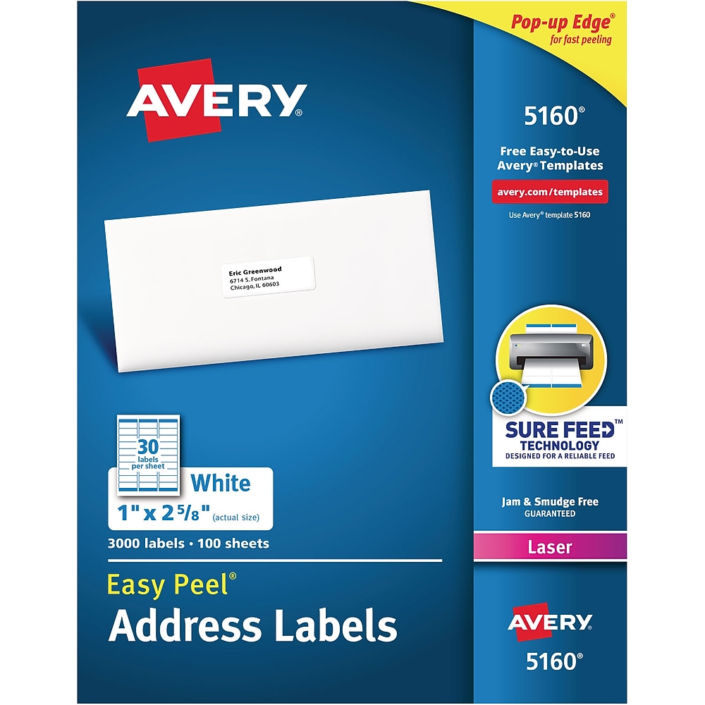 Avery® Easy Peel® address labels, laser, 3,000 count
