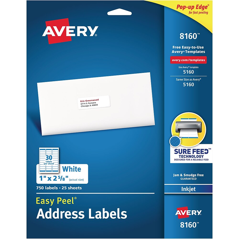 Avery® Easy Peel® address labels, inkjet, 750 count