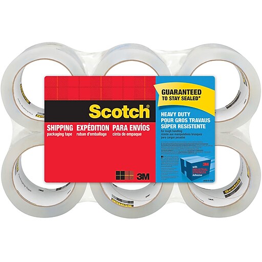 Scotch Heavy Duty Shipping Packing Tape, 1.88" x 54.6 yds, Clear, 6
