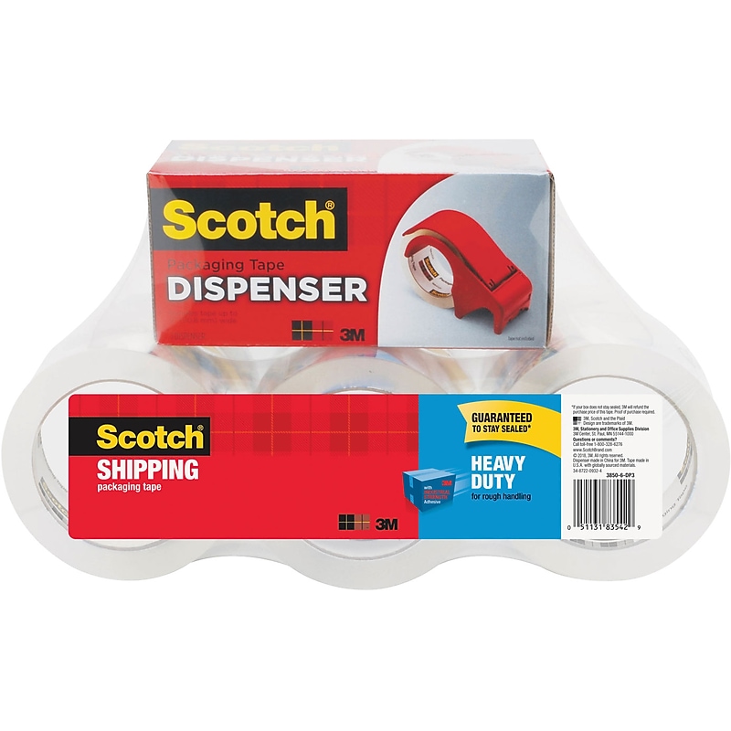 Scotch Heavy Duty Packing Tape with Dispenser, 1.88" x 54.6 yds., Clear, 6/Pack (MMM38506DP3) image 1