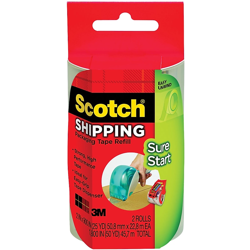 Scotch® Sure Start Shipping Tape, 1.88" x 25 yds., 2 Refill Rolls for DP-1000 Dispenser/Pack (DP-1000-RR-2) image 1