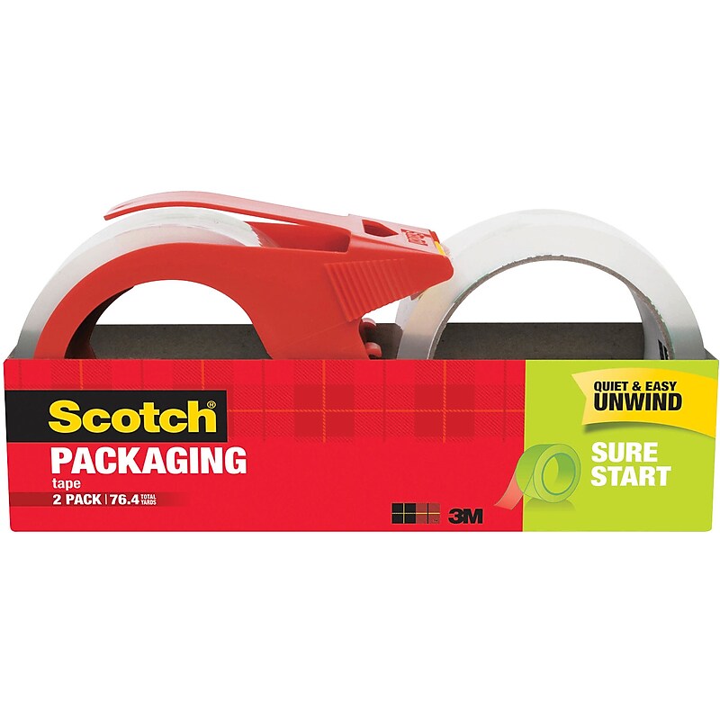 Scotch Sure Start Packing Tape with Dispenser, 1.88" x 38.2 yds., Clear, 2/Pack (3450S-2-1RD) image 1