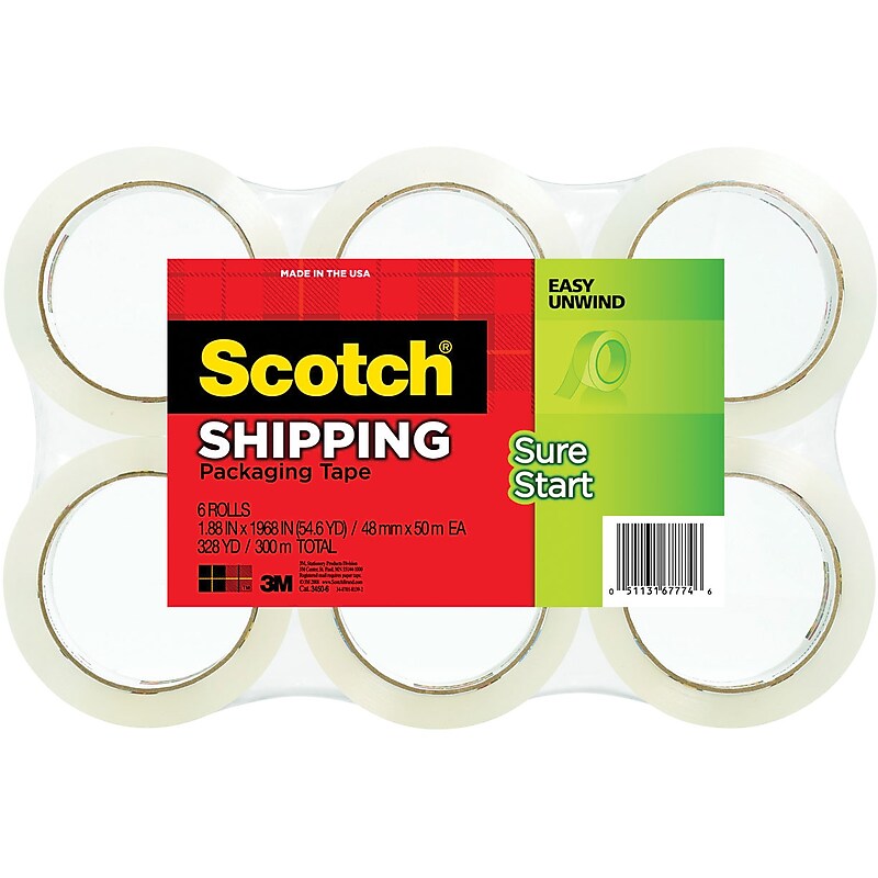 Scotch Packing Tape, 1.88" x 54.6 yds., Clear, 6/Pack (3450-40-6) image 1