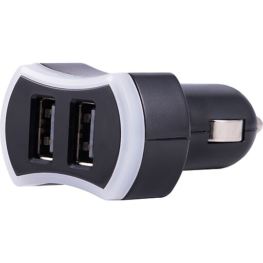 Staples Dual Device Rapid Car Charger, 2.4 Amps, Black Staples