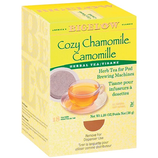 Bigelow Cozy Chamomile Herbal Tea, Caffeine Free, Pods, 18/Box
