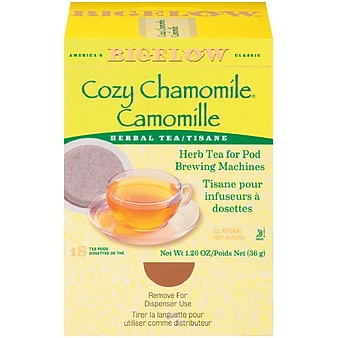 Bigelow Cozy Chamomile Herbal Tea, Caffeine Free, Pods, 18/Box (RCB10906)