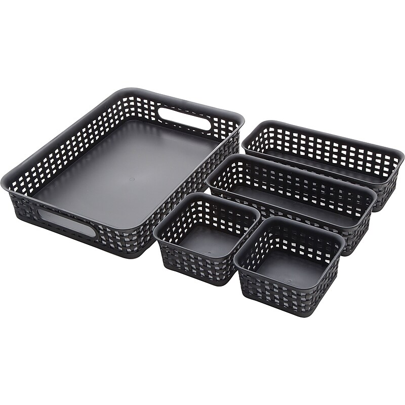 Advantus Plastic Weave Bins, Black, 5/Pack (37530) image 1