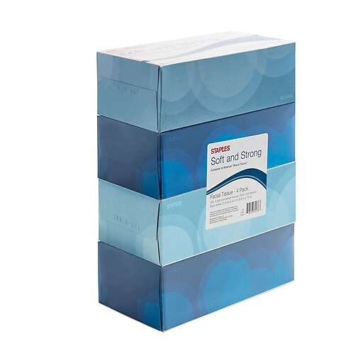 Staples Facial Tissues Flat Box, 2-Ply, 160 Sheets/Box, 4 Boxes/Pack