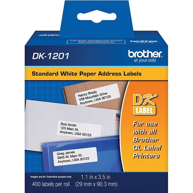 Brother DK-1201 Standard Address Paper Labels, 3-1/2" x 1-1/10", Black on White, 400 Labels/Roll (DK-1201) image 1