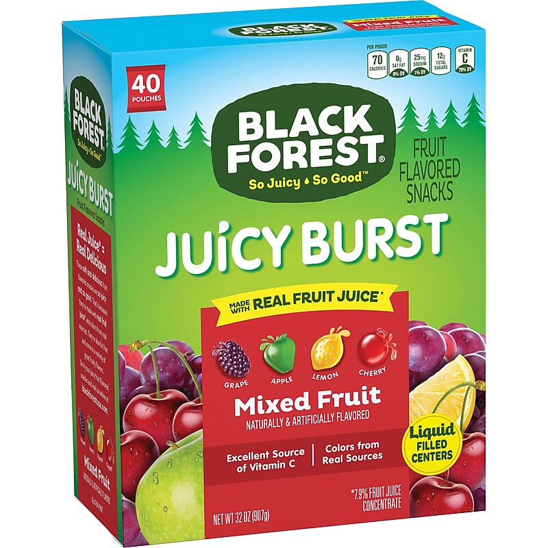 Black Forest Juicy Burst Gluten Free Mixed Fruit Gummies, 32 oz., 40 Packs/Box (FER47149) image 1